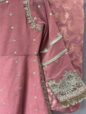 Girls' Dusty Rose Embroidered Formal Dress with Silver Accents